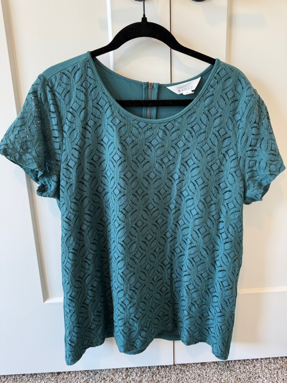 Market & Spruce Teal Lace Overlay Short Sleeve Tee